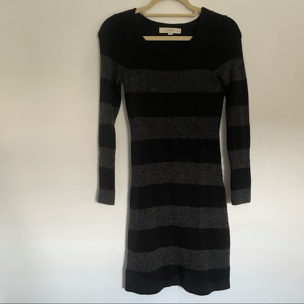 Loft Petites Sparkle Striped Sweater Dress